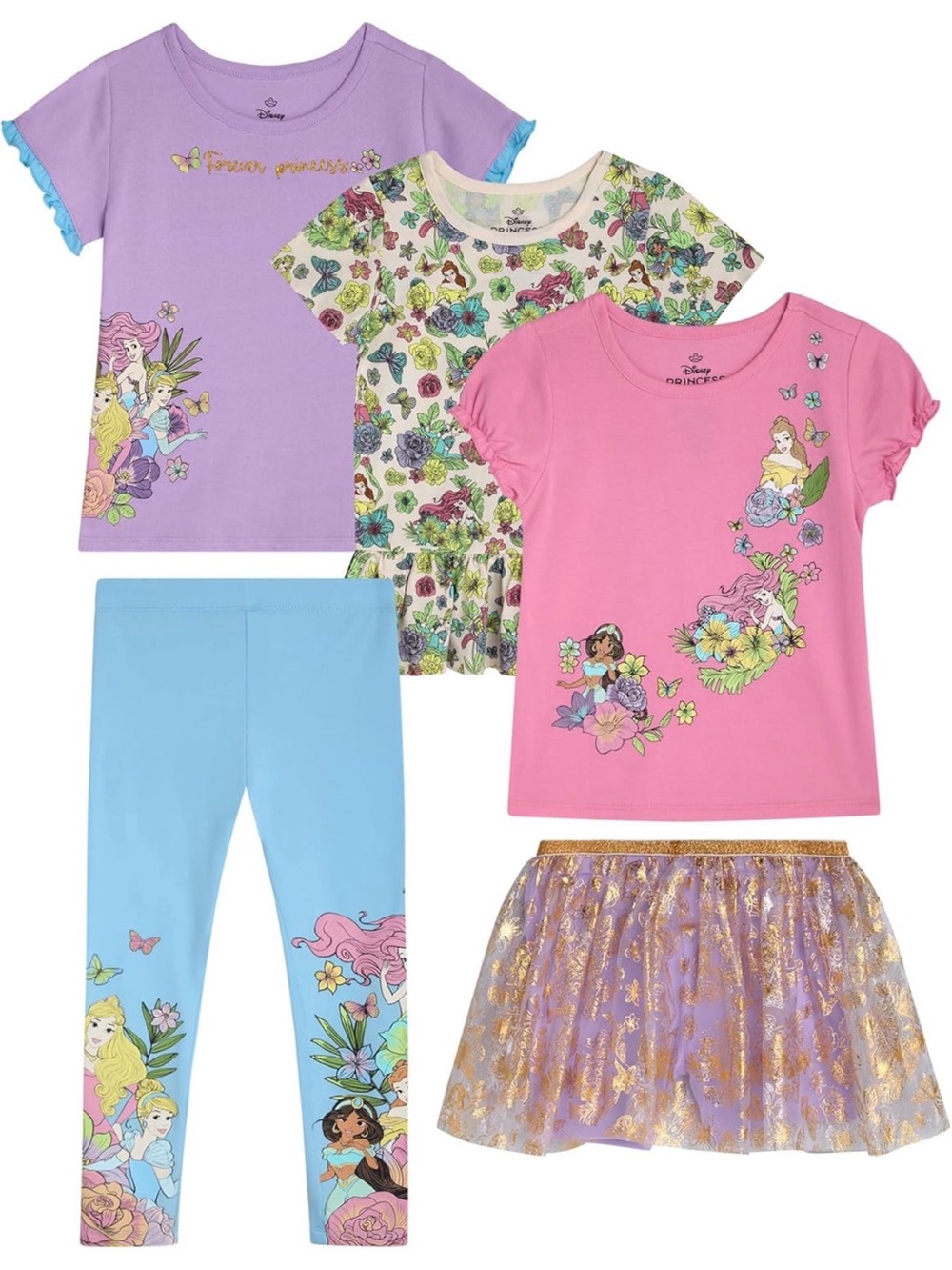 Girls Floral Princess 5 piece Set - Pink, Lavender, Light Blue